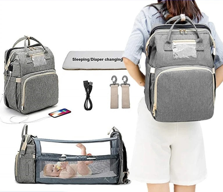 Portable Folding Baby Diaper Bag – Backpack Style, Large Capacity Stroller Organizer for Stylish Moms On-the-Go