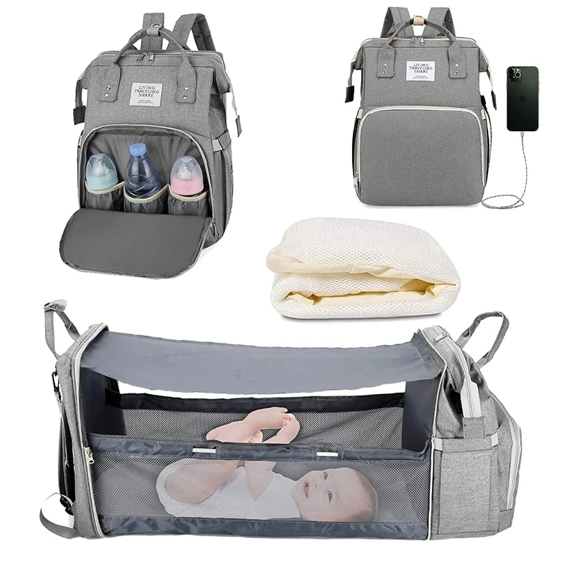 Portable Folding Baby Diaper Bag – Backpack Style, Large Capacity Stroller Organizer for Stylish Moms On-the-Go