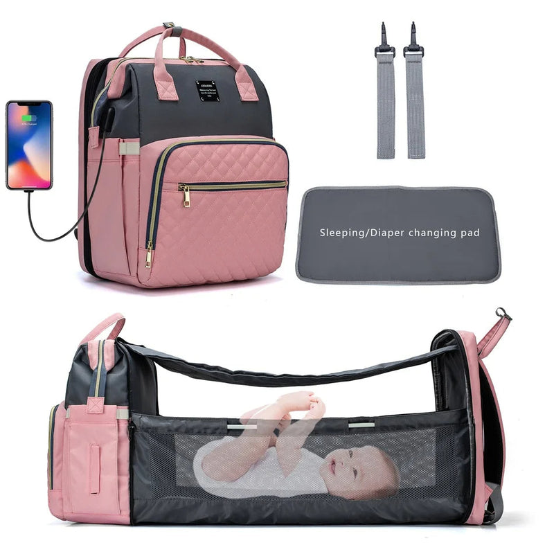 Portable Folding Baby Diaper Bag – Backpack Style, Large Capacity Stroller Organizer for Stylish Moms On-the-Go