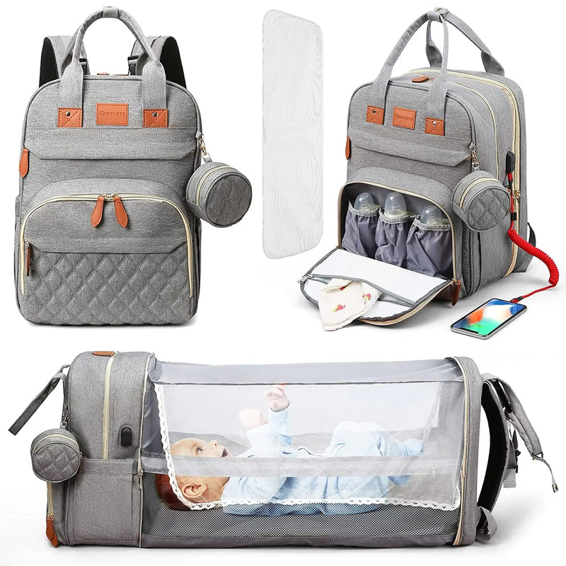 Portable Folding Baby Diaper Bag – Backpack Style, Large Capacity Stroller Organizer for Stylish Moms On-the-Go