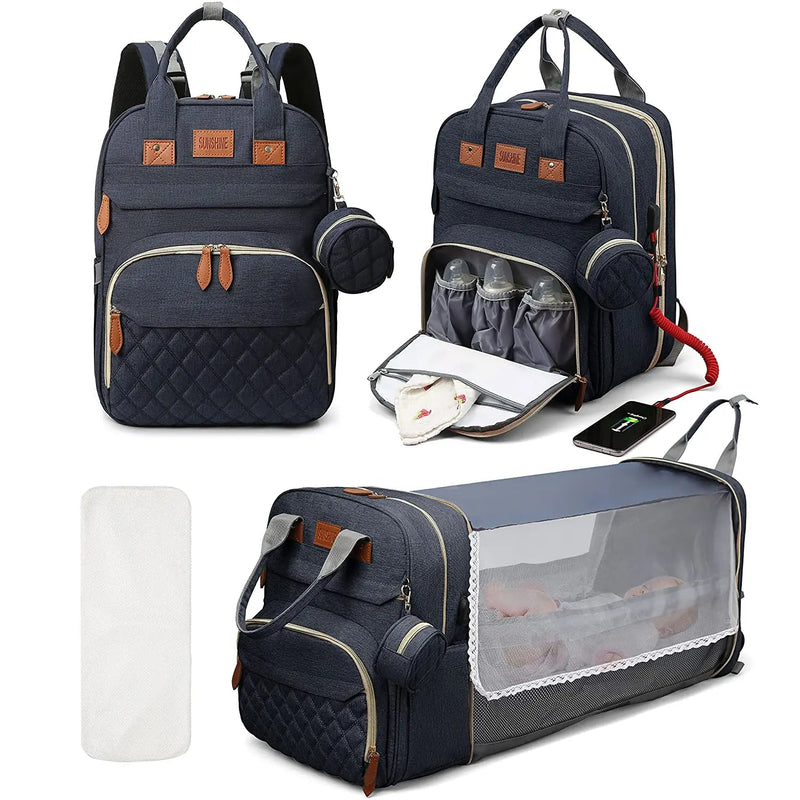Portable Folding Baby Diaper Bag – Backpack Style, Large Capacity Stroller Organizer for Stylish Moms On-the-Go