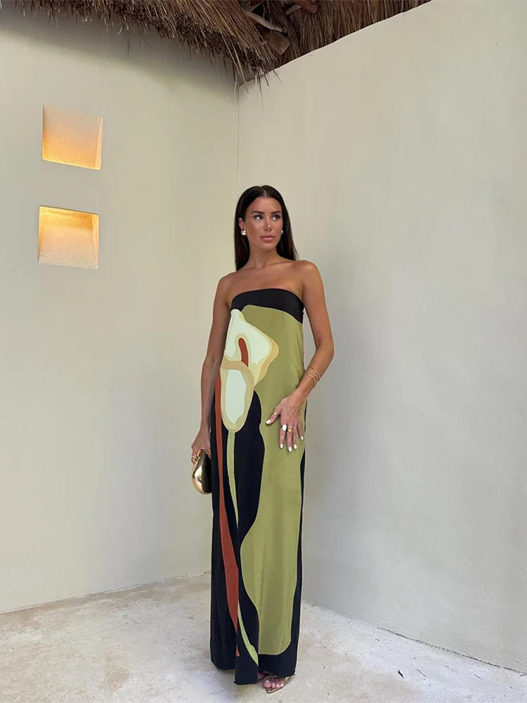 Slim Fit Knitted Long Dress – V-Neck Sleeveless Sling Maxi with 3D Flower for Sexy & Chic Street Fashion