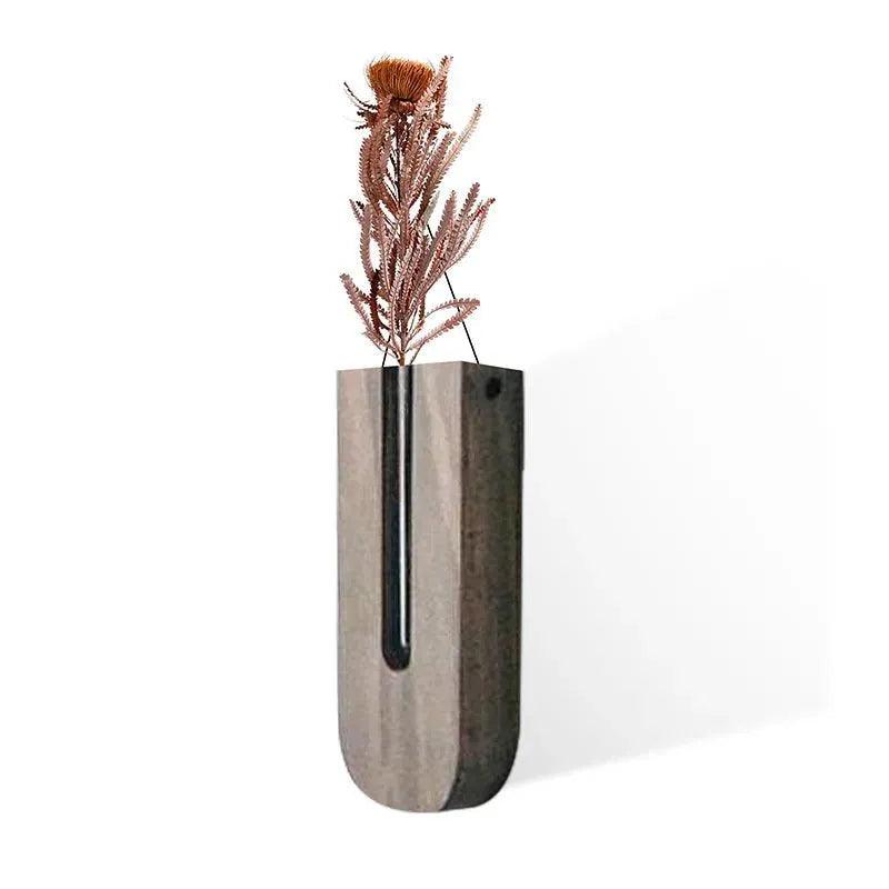 Vintage Wall Hanging Vase │ Wooden Hydroponic Wall Mounted Plant Hangers │ Transparent Glass Tube Flower Pot