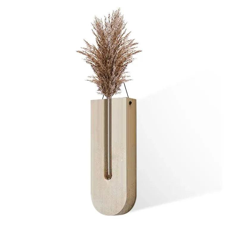 Vintage Wall Hanging Vase │ Wooden Hydroponic Wall Mounted Plant Hangers │ Transparent Glass Tube Flower Pot