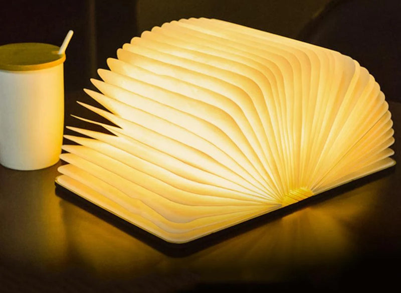 LED Book Night Light – 3D Foldable Wooden Magnetic Lamp with USB Rechargeable Glow
