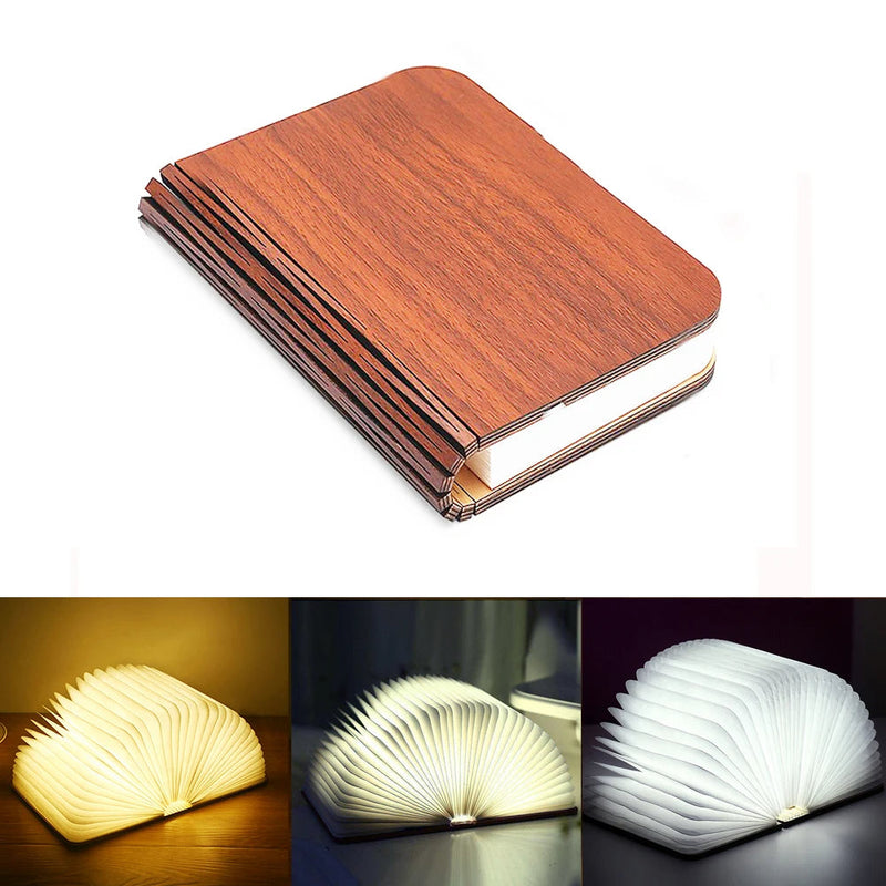 LED Book Night Light – 3D Foldable Wooden Magnetic Lamp with USB Rechargeable Glow