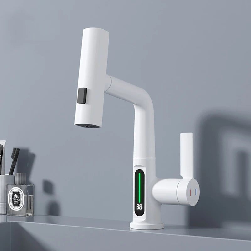 Intelligent Display Rotatable Brass Kitchen Faucet – Digital Display & 3 Spray Modes for Modern Smart Sink Convenience
