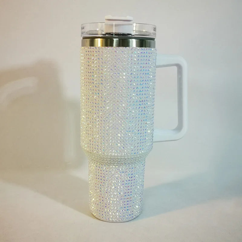 Diamond Thermos Cup with Handle – 40oz Stainless Steel Vacuum Bottle for Hot and Cold Beverages
