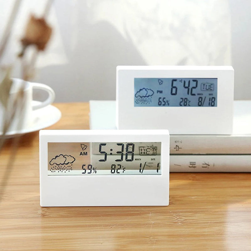 Thermo-Hygrometer Alarm Clock - Electronic Weather Display for Bedroom & Desk