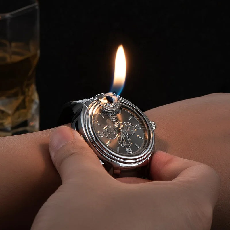 Windproof Gas Watch Lighter – Refillable Outdoor Flame for Fashion & Function