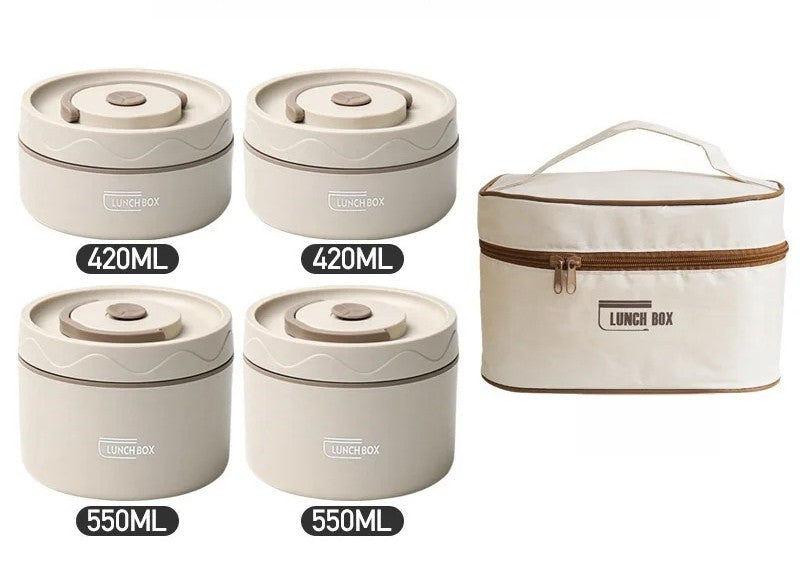 Stackable 4-Tier Bento Lunch Box – 304 Stainless Steel with Cutlery Set for Kids, Adults & Office Meals