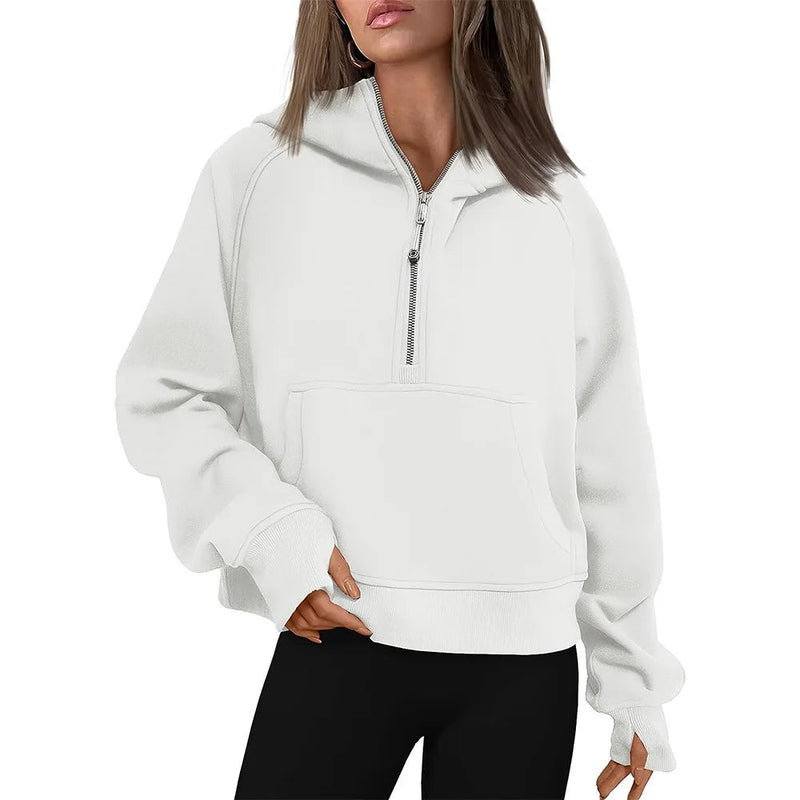 Half-Zip Fleece Hoodie Sweatshirt – Stylish Fall/Winter Pullover for Women’s Cozy Outfits and Streetwear Layers
