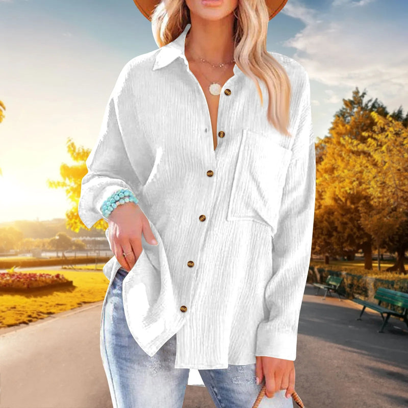 Elegant Blouse for Women – Loose-Fit Single-Breasted Long Sleeve Shirt