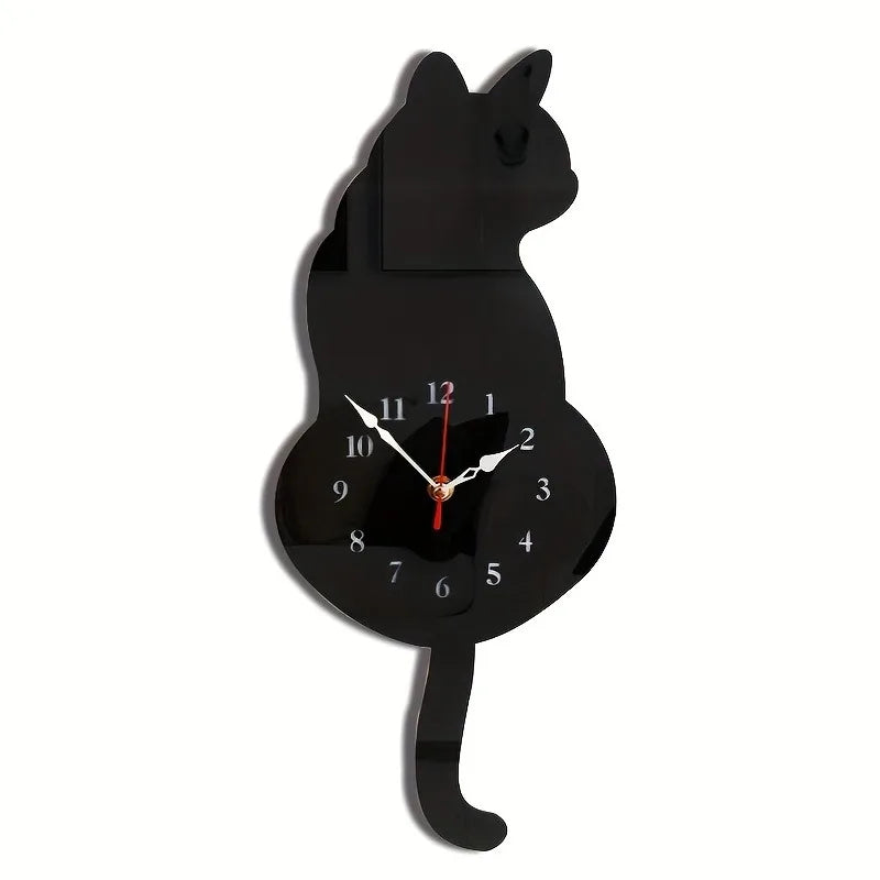 Whimsical Black Cat Pendulum Wall Clock – Moving Tail Home Décor for Bedroom, Café, Office & Cat Lovers
