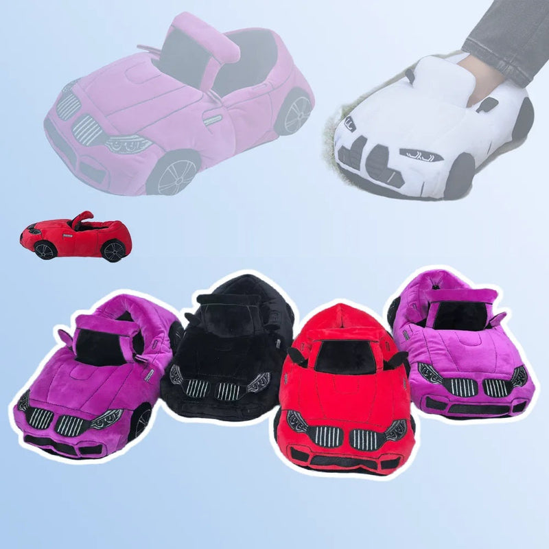 Highland Cow Plush Car-Shaped Slippers – Cozy Valentine’s Gift with Soft Warm Interior for Men and Women Indoor Lounging