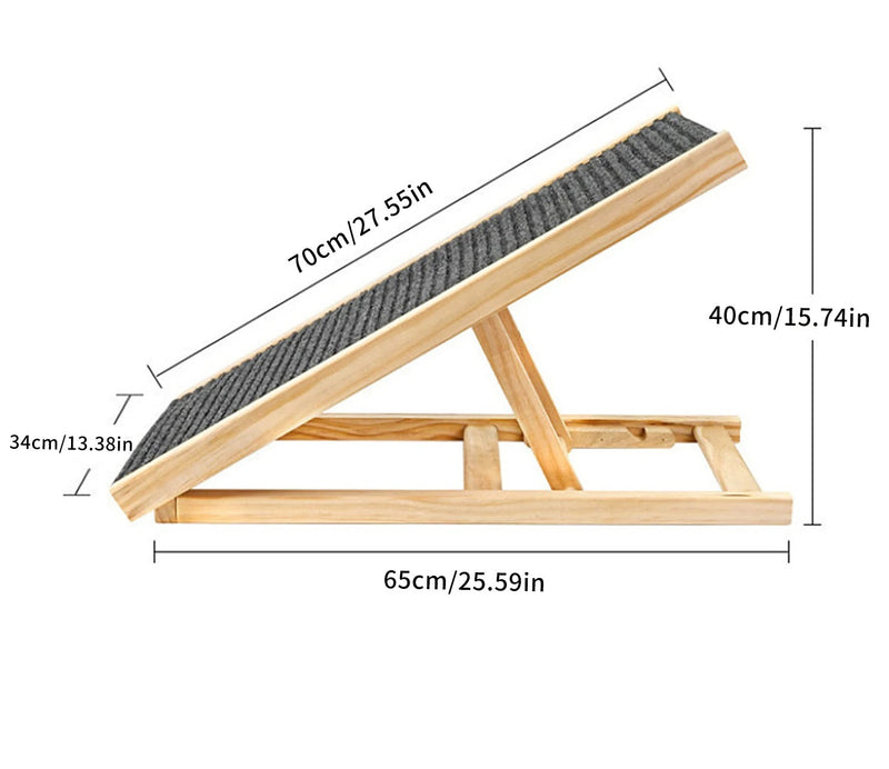 Adjustable Wooden Pet Ramp – Foldable Non-Slip Ladder for Easy Access