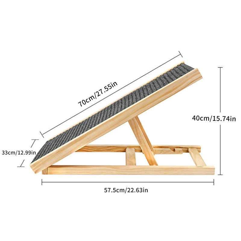Adjustable Wooden Pet Ramp – Foldable Non-Slip Ladder for Easy Access