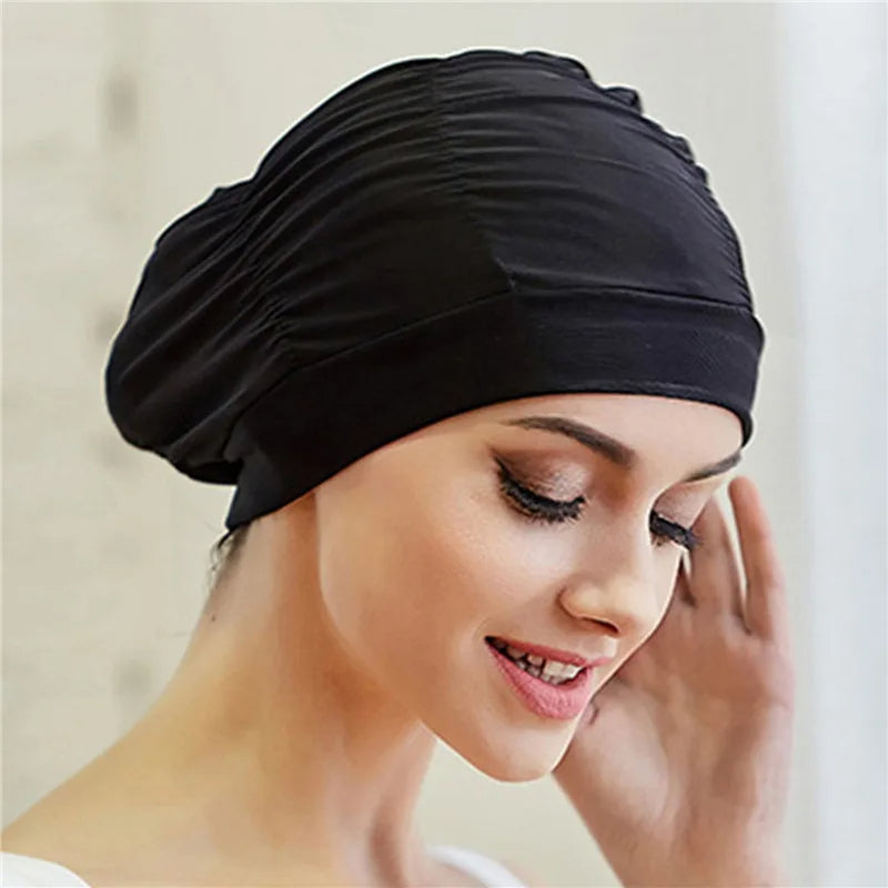 Stylish Stretch Nylon Swimming Cap – Elastic Turban-Style Swim Hat for Women, Girls & Long Hair Comfort in Pool or Spa