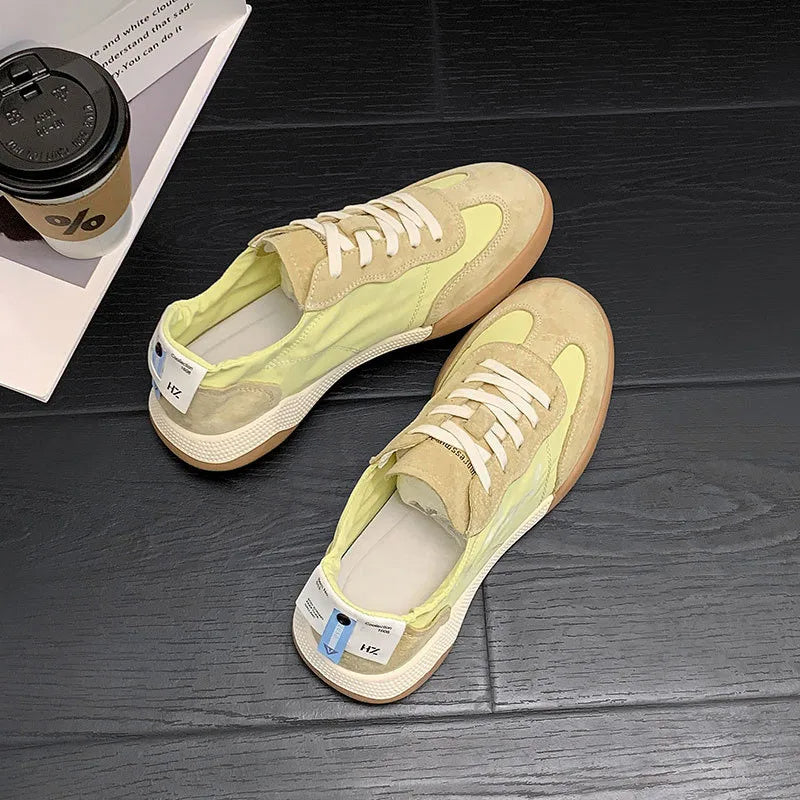 Women’s Round Toe White Court Sneakers - Lightweight Outdoor Leather Skate Shoes for Casual Spring or Summer Style