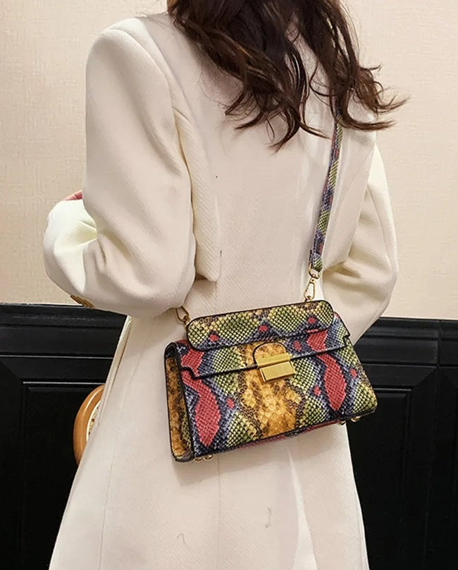 Luxury Snake Pattern Leather Crossbody Bag – Small Designer Handbag for Fashion-Forward Women Who Love Bold, Chic Accessories